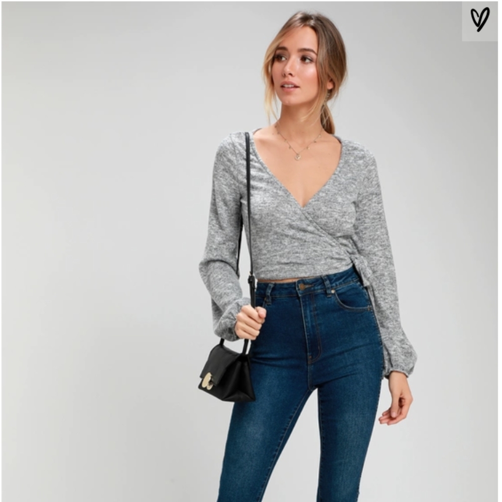 Lulus Charisma Light Heather Grey Wrap Sweater Top